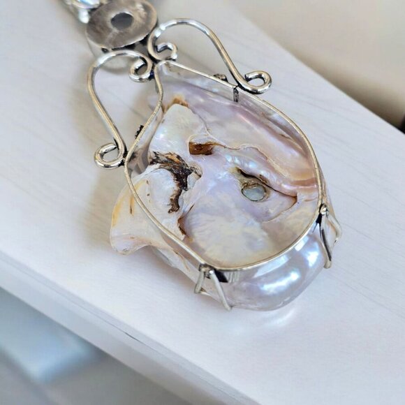 Natural Biwa Pearl ✦ Clear Quartz Pendant ✦ Vintage S925 Silver Handmade NWT - Picture 3 of 13